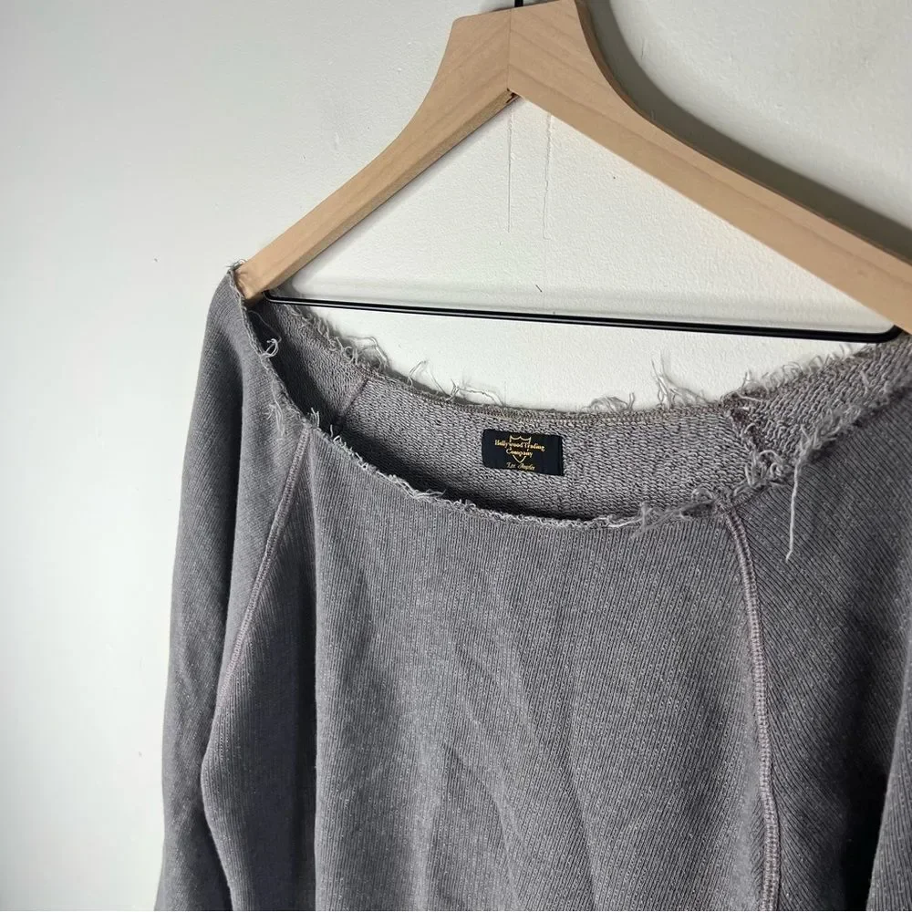 Hollywood Trading Company Gray Fringe Raw Hem Sweatshirt Large - Picture 6 of 12